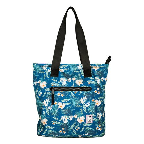 Floral Recycled  Nylon Carryall Tote: Teal